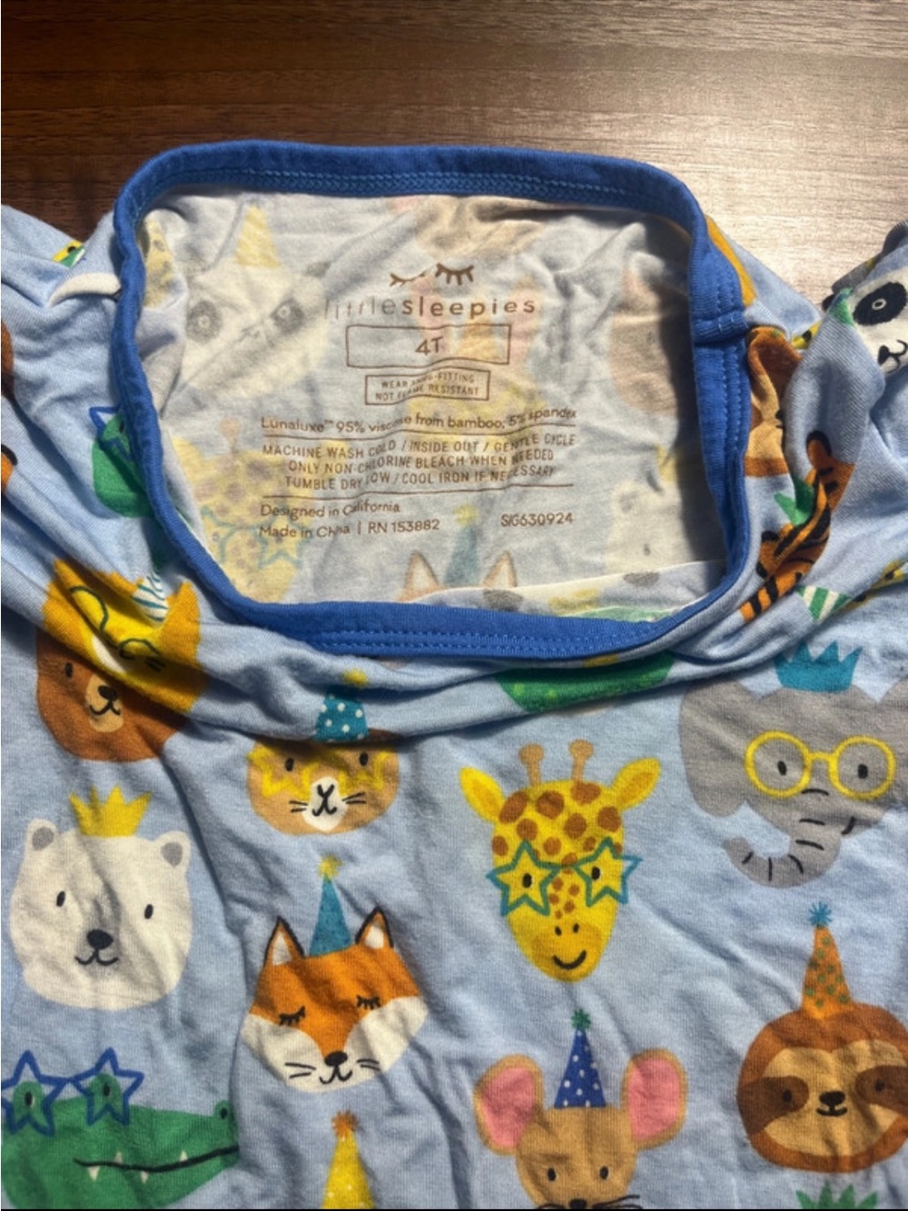 Little Sleepies Light Blue Animal Party pj set size 4T